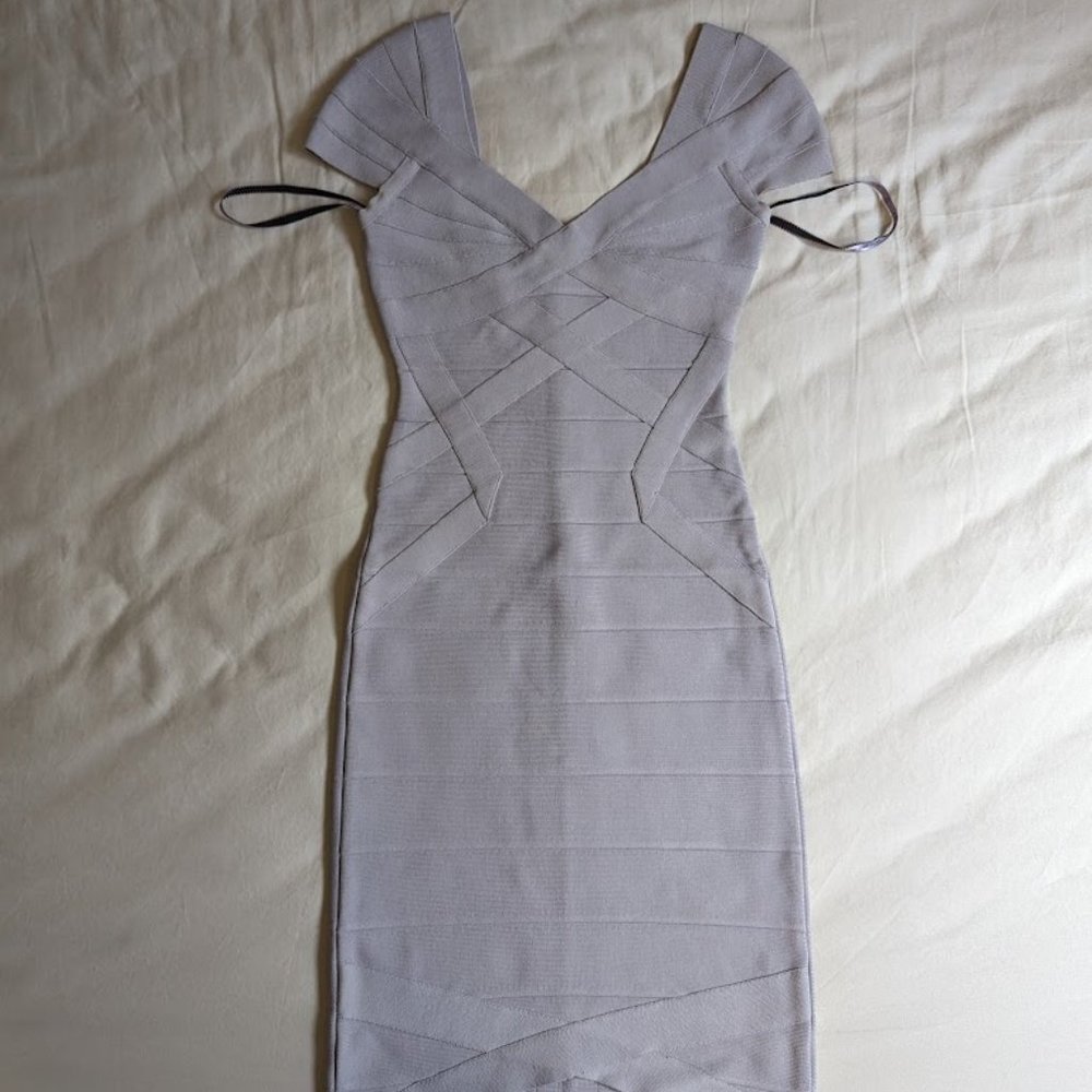 Herve Leger Lavender Cap Sleeve Bandage Cocktail Dress XXS
